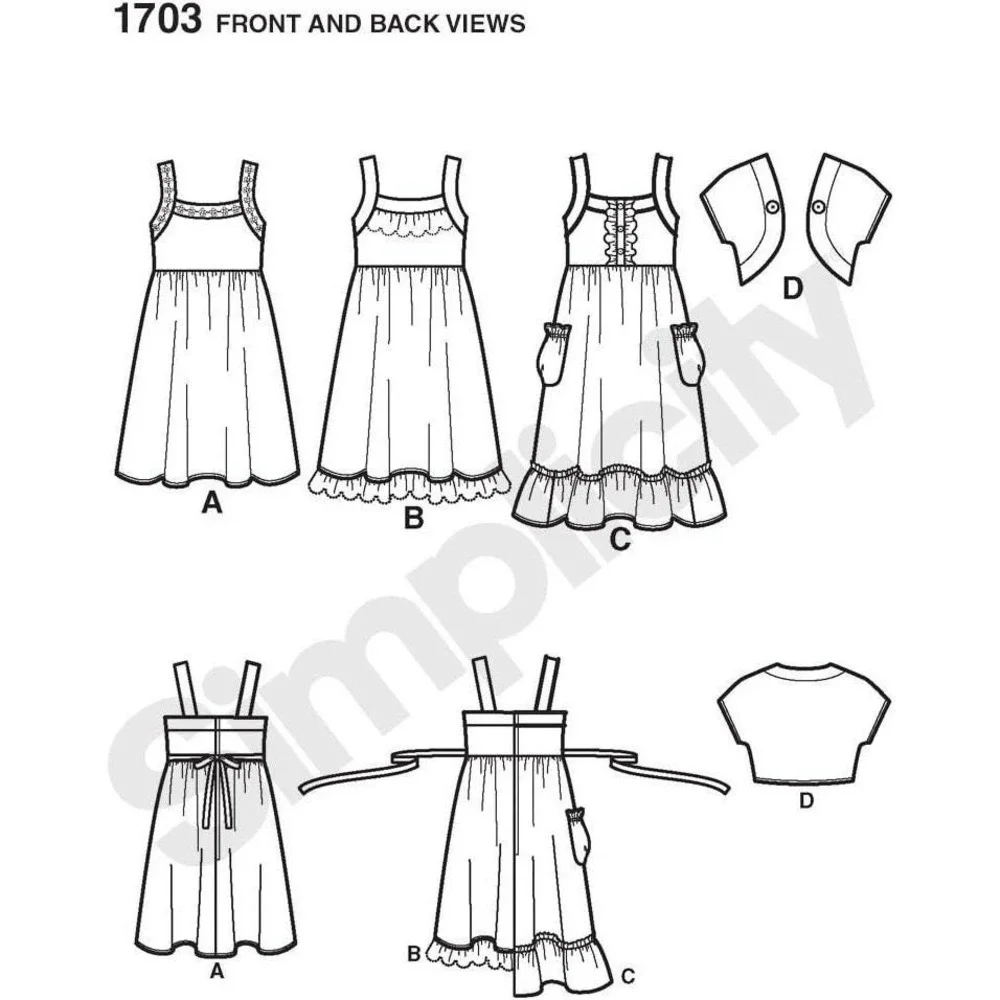 Simplicity 1703 Sewing Pattern For Girls‎ Dresses Bolero Sizes 3-6